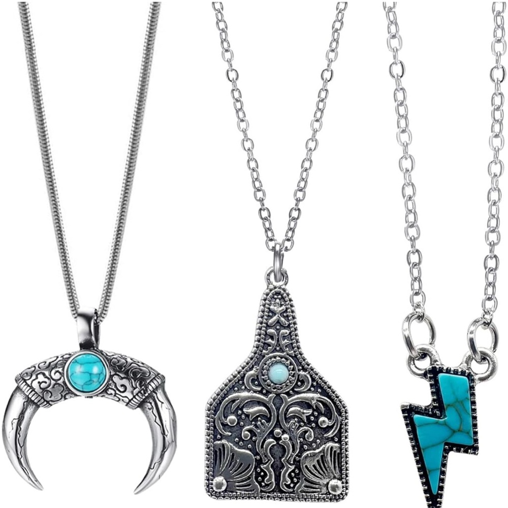 Silver and Turquoise Pendant Necklace Set
